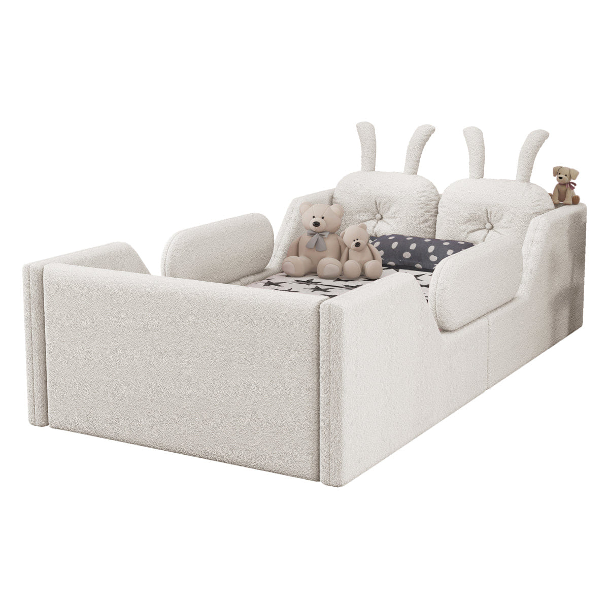 Rails Streamdale Twin Upholstered Platform Bed with Rabbit Cushion and Removable Rails, White