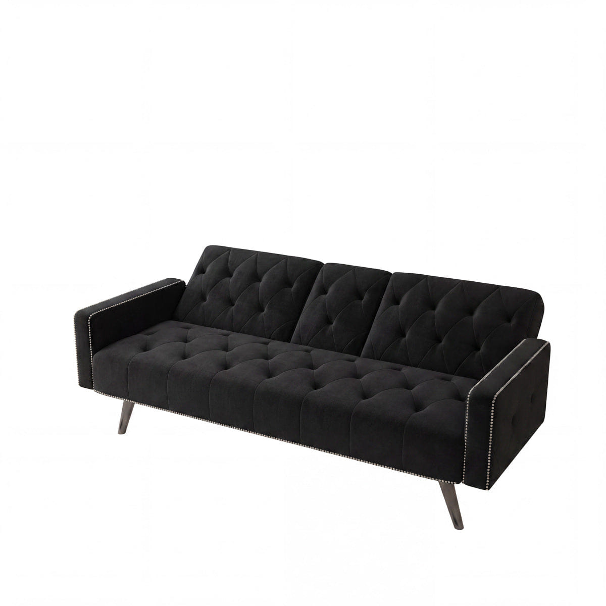 Velvet Streamdale Black Velvet 72" Sofa Bed with Nailhead Trim & Cup Holders