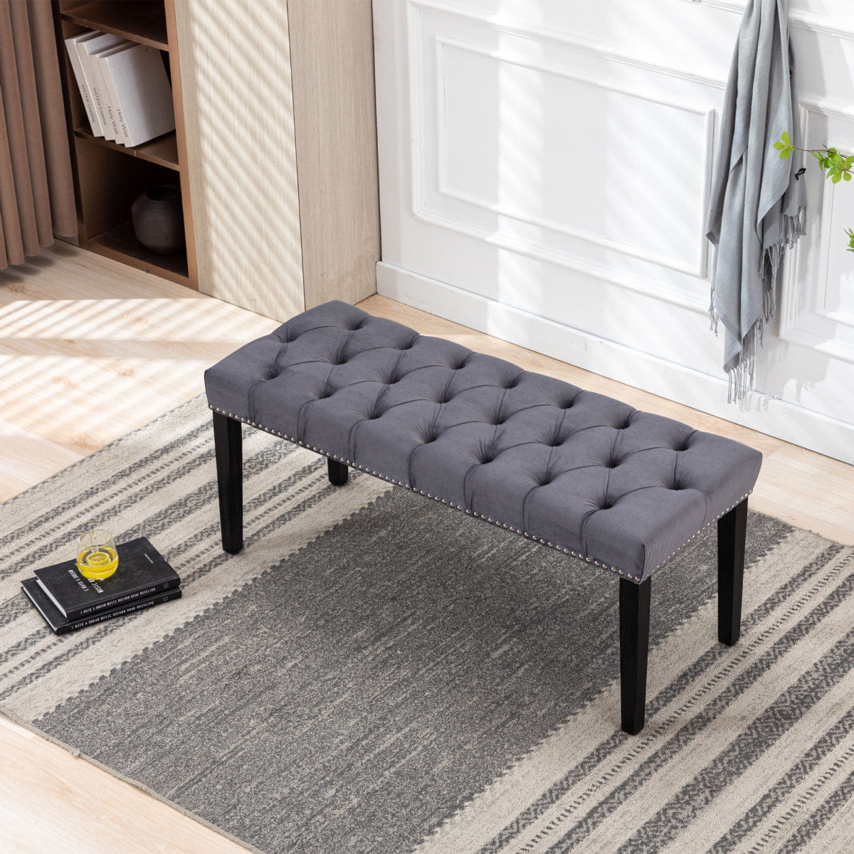 Velvet Streamdale Heng Ming Velvet Tufted Ottoman Dining Bench, Dark Gray