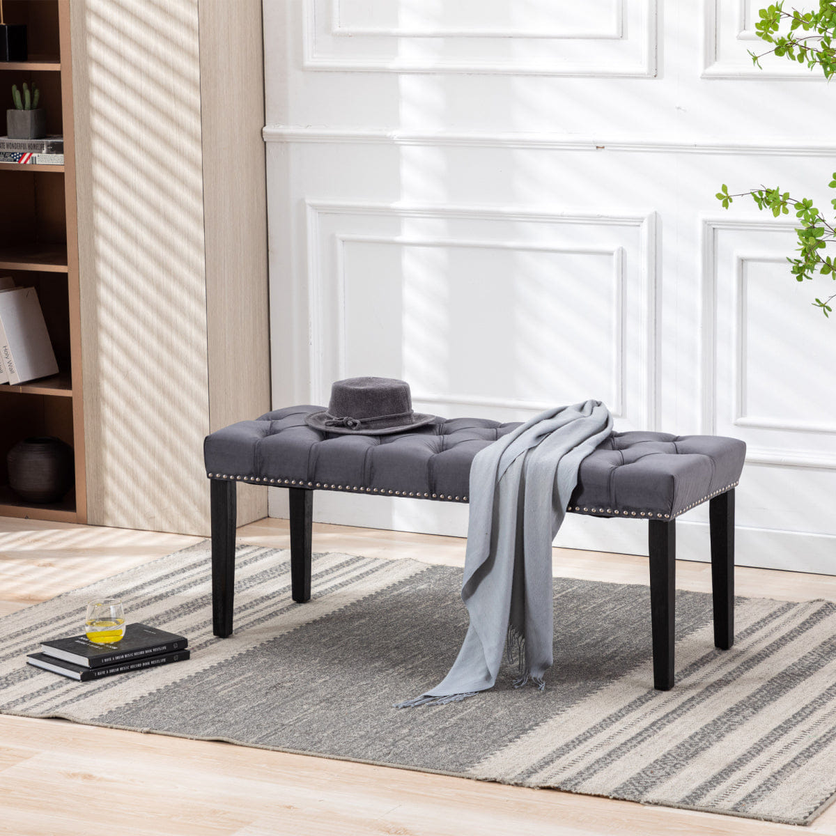 Velvet Streamdale Heng Ming Velvet Tufted Ottoman Dining Bench, Dark Gray