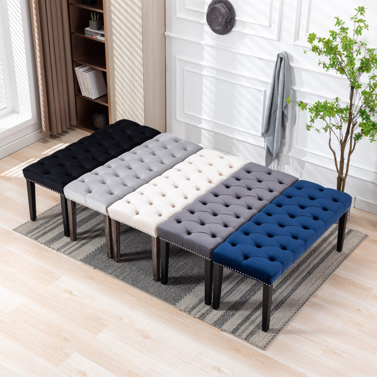 Velvet Streamdale Heng Ming Velvet Tufted Ottoman Dining Bench, Dark Gray