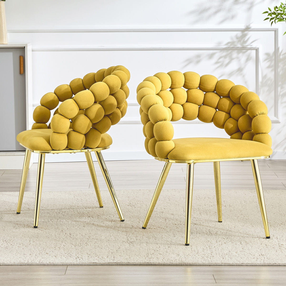 Velvet Streamdale Set of 2 Bubble Velvet Dining Chairs, Mustard Yellow