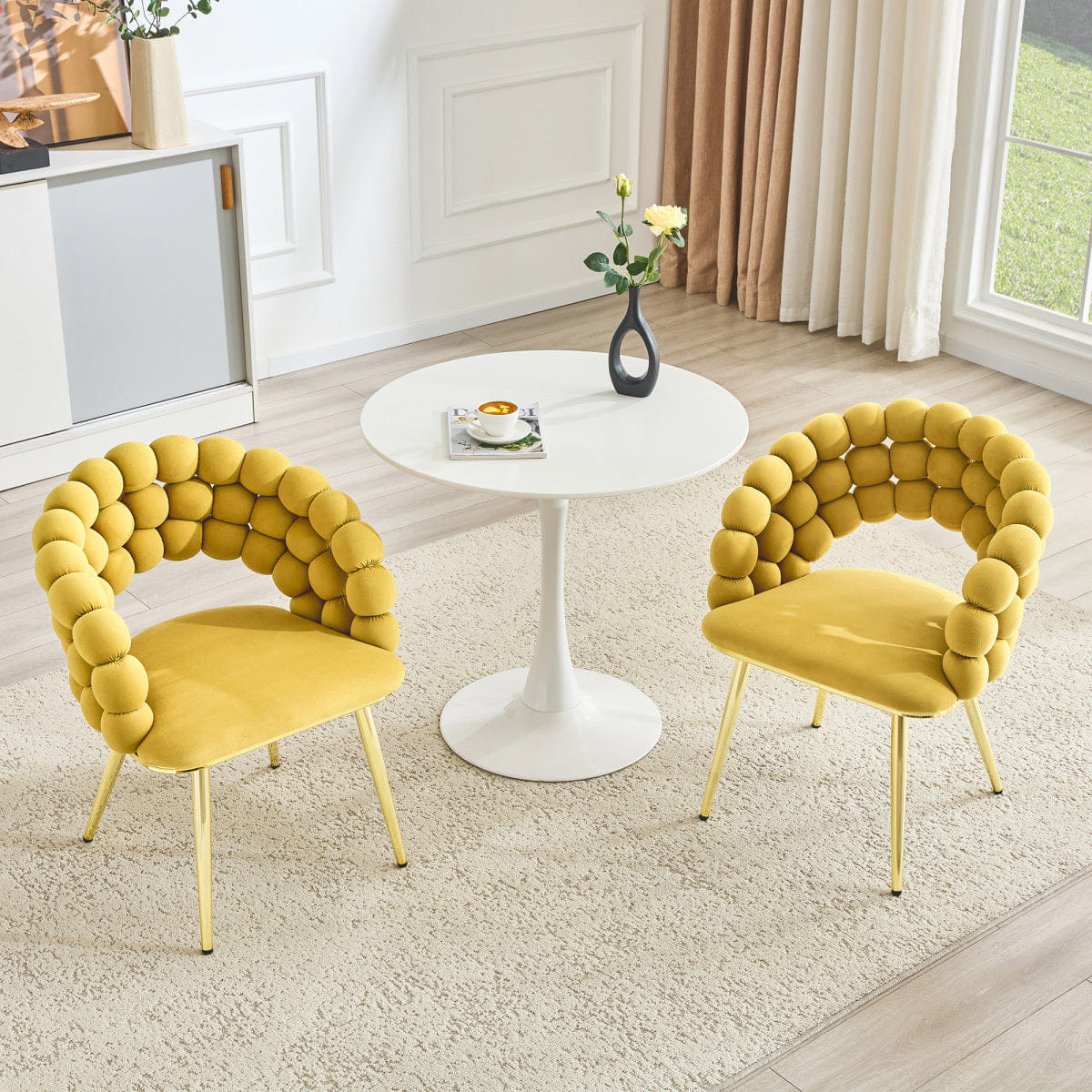 Velvet Streamdale Set of 2 Bubble Velvet Dining Chairs, Mustard Yellow