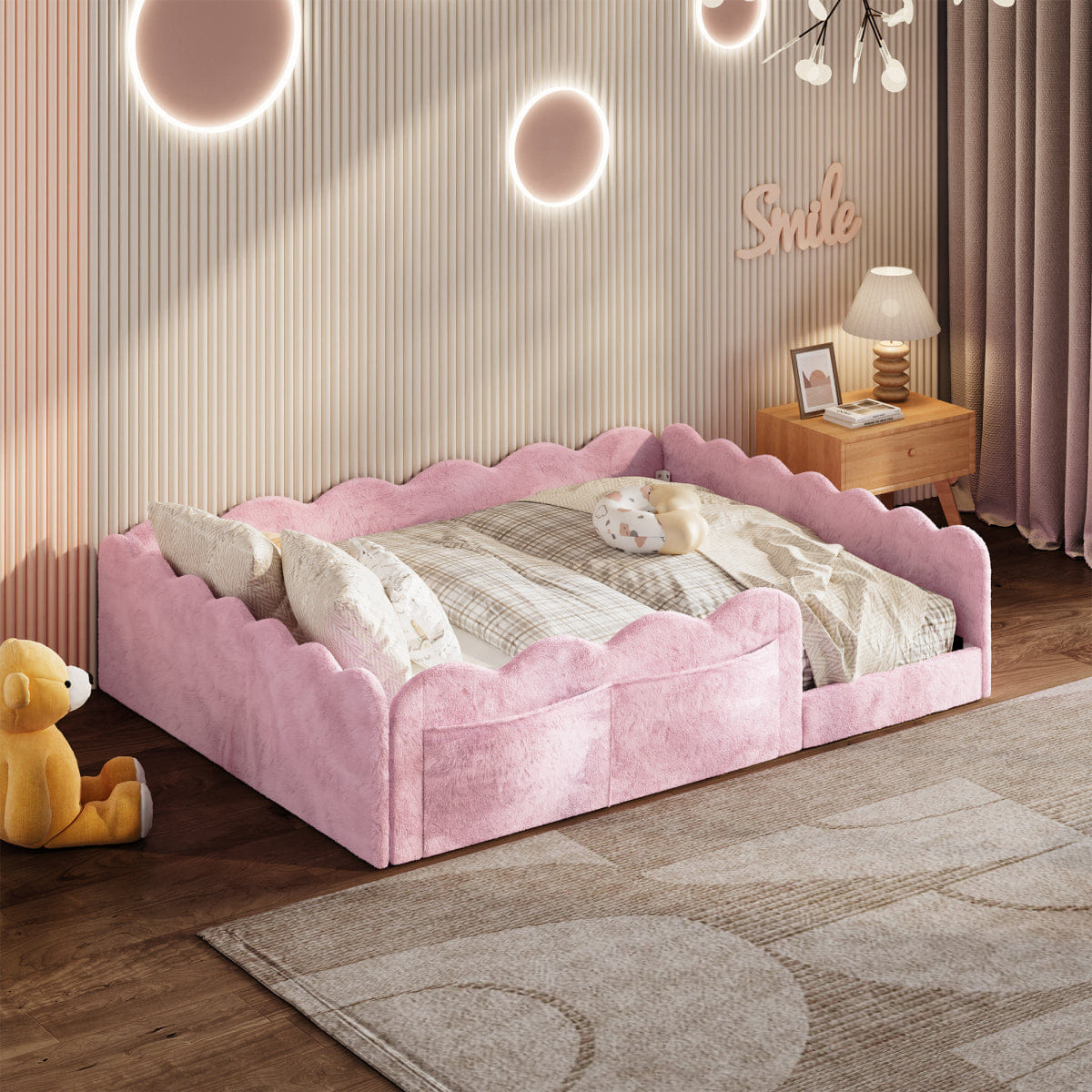 FLOOR Streamdale Full Size Upholstered Floor Bed, Pink