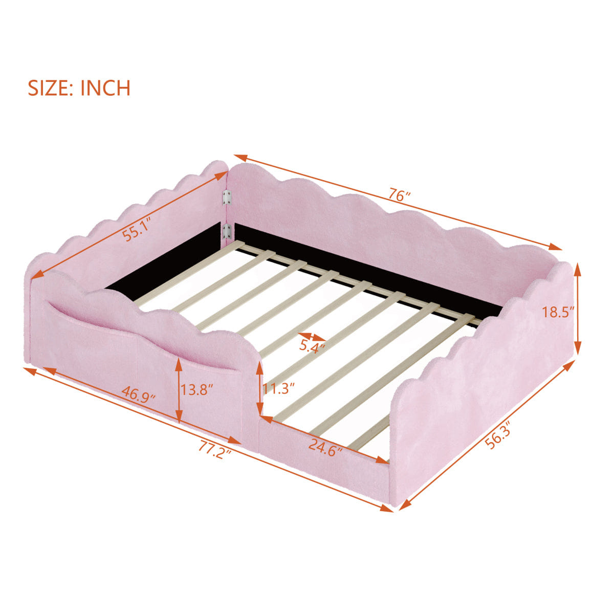 FLOOR Streamdale Full Size Upholstered Floor Bed, Pink