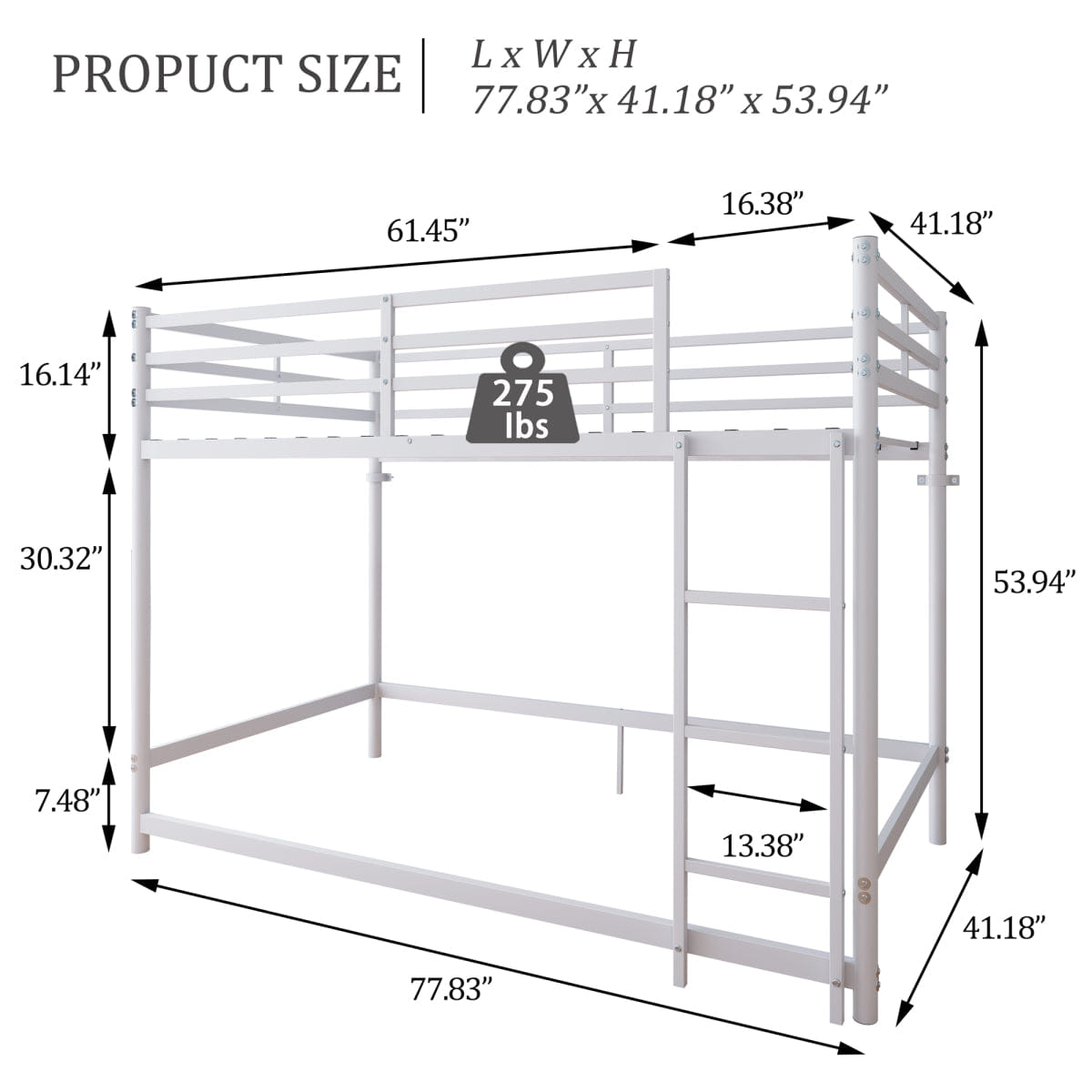 WHITE* Streamdale Metal Twin Over Twin Bunk Bed with Ladder, Guardrails and Storage, White