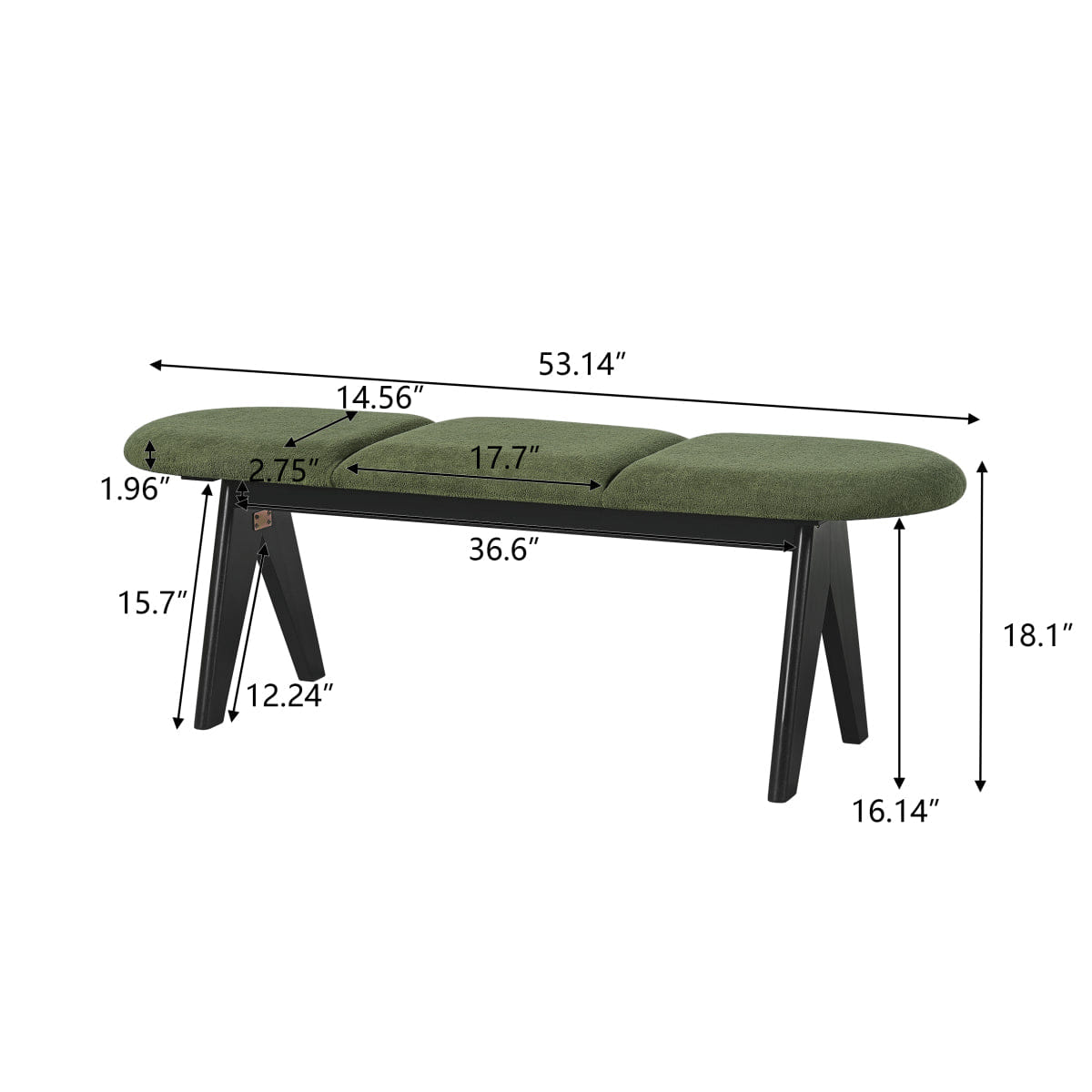 WOOD Streamdale Upholstered 53" Green Fabric Entryway Bench with Black Wood Legs