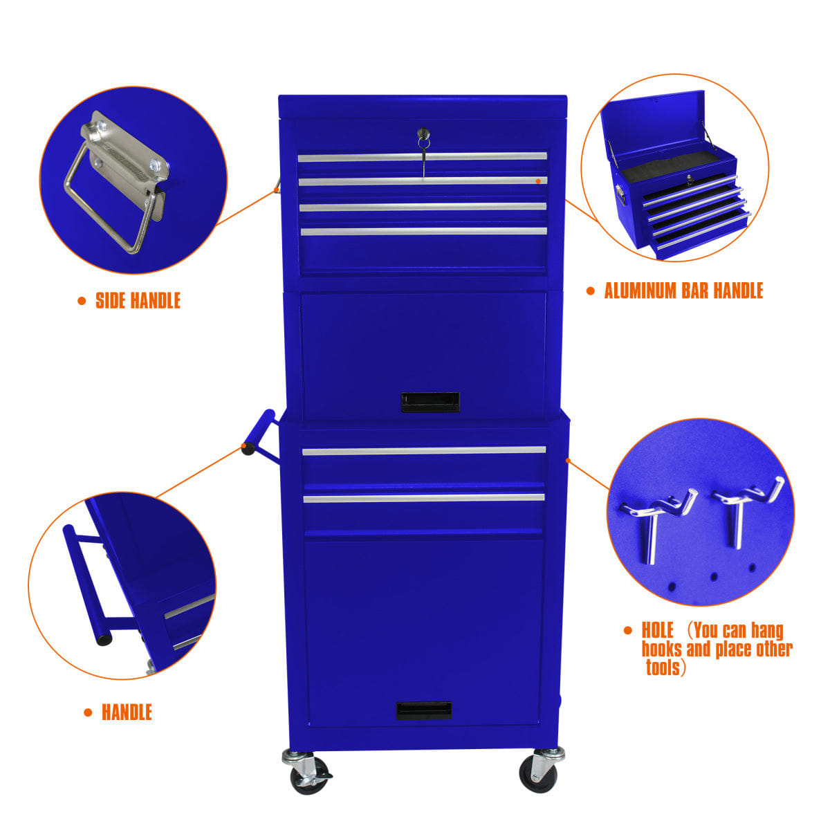 Drawer Streamdale 6 - Drawer Rolling Tool Chest & Detachable Storage Cabinet, Blue