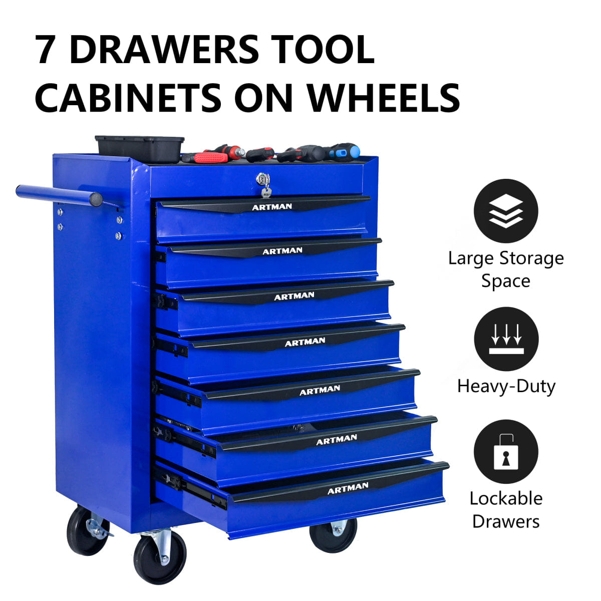 Drawer Streamdale Rolling Metal 7 - Drawer Tool Chest Cabinet with Storage Organizer - Black & Blue