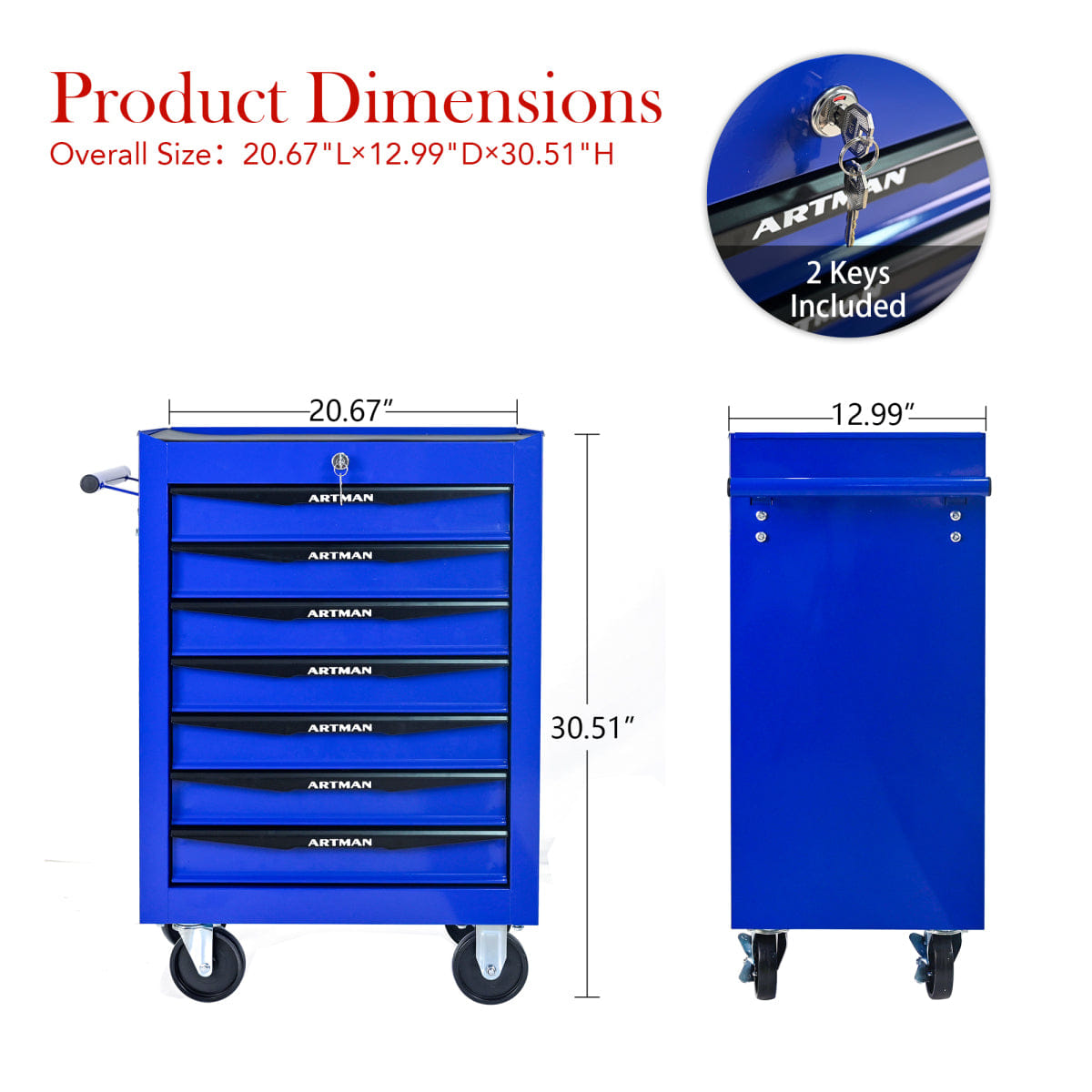 Drawer Streamdale Rolling Metal 7 - Drawer Tool Chest Cabinet with Storage Organizer - Black & Blue