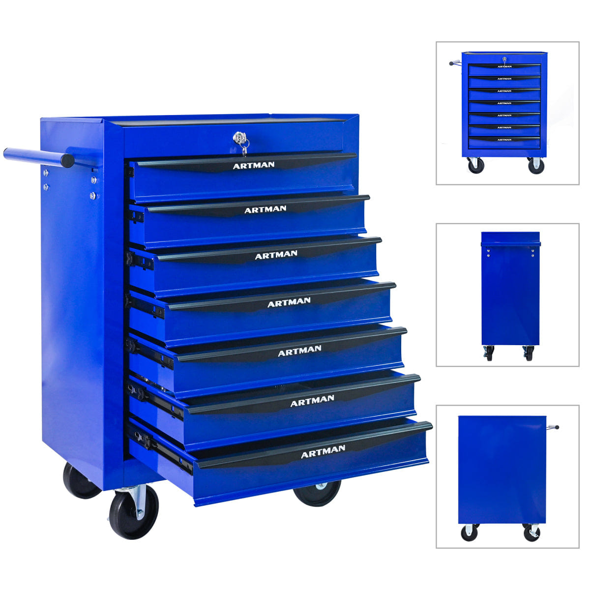 Drawer Streamdale Rolling Metal 7 - Drawer Tool Chest Cabinet with Storage Organizer - Black & Blue