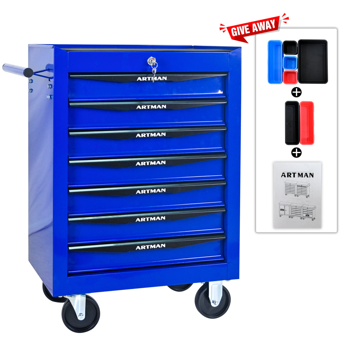 Drawer Streamdale Rolling Metal 7 - Drawer Tool Chest Cabinet with Storage Organizer - Black & Blue