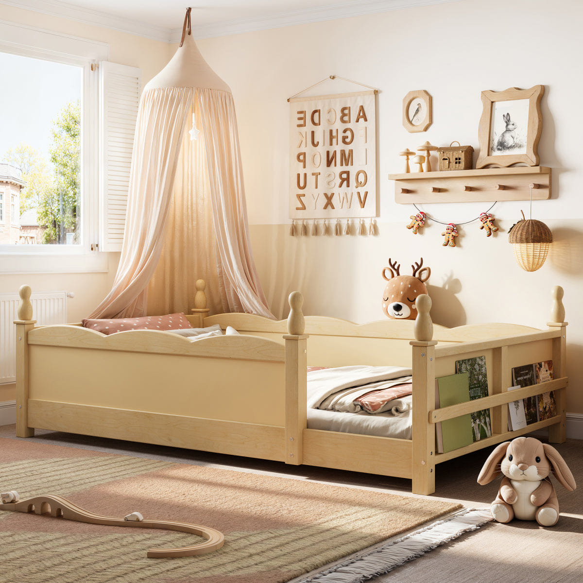FLOOR Streamdale Twin Floor Bed with Guardrails & Bookshelf