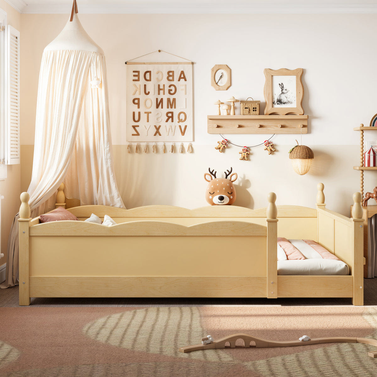 FLOOR Streamdale Twin Floor Bed with Guardrails & Bookshelf