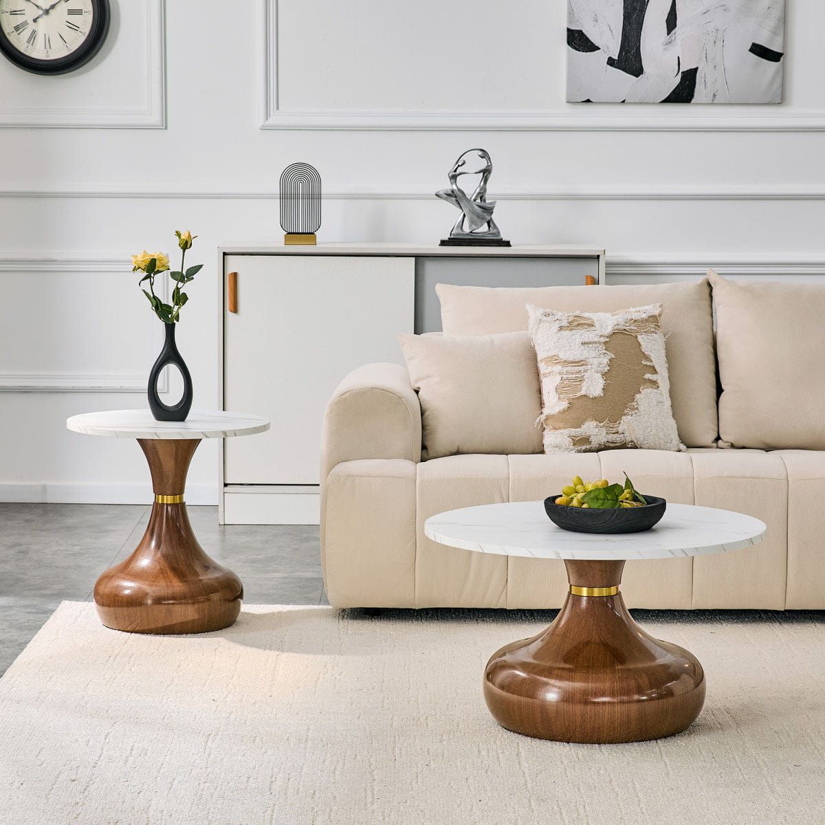 LUXURY Streamdale Affordable Luxury Gourd Nesting Coffee Table Set, White & Walnut