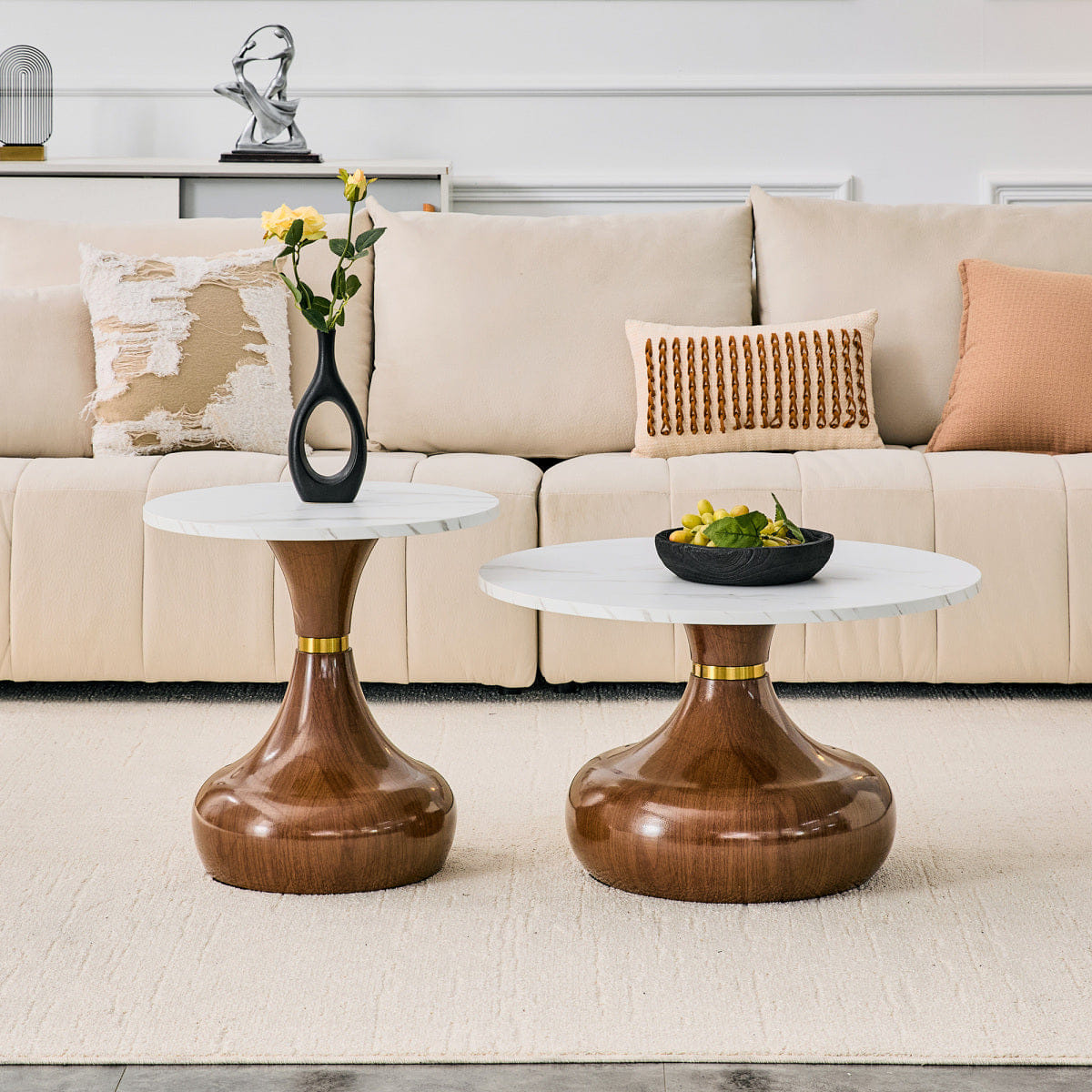 LUXURY Streamdale Affordable Luxury Gourd Nesting Coffee Table Set, White & Walnut
