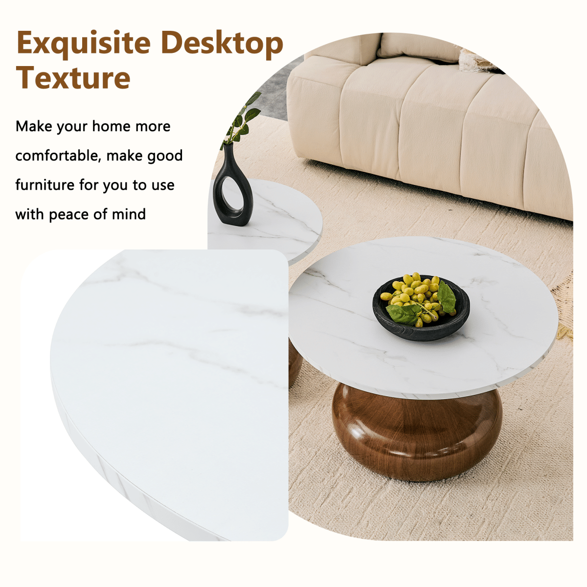 LUXURY Streamdale Affordable Luxury Gourd Nesting Coffee Table Set, White & Walnut