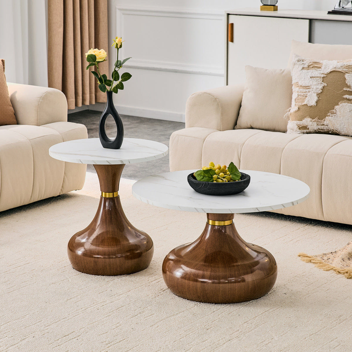 LUXURY Streamdale Affordable Luxury Gourd Nesting Coffee Table Set, White & Walnut