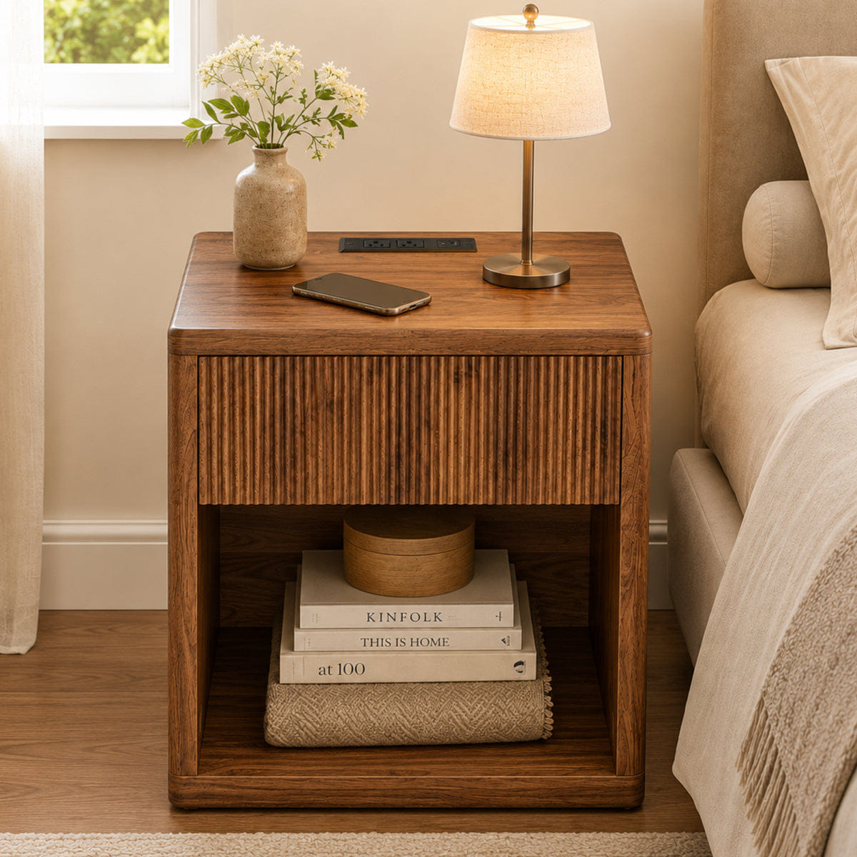 Drawer Streamdale Modern Fluted Nightstand with Drawer Storage
