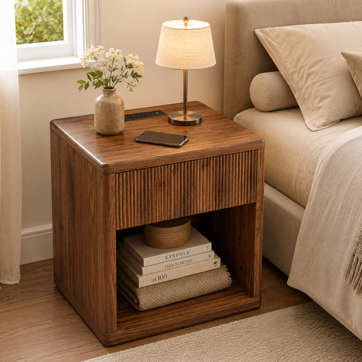 Drawer Streamdale Modern Fluted Nightstand with Drawer Storage