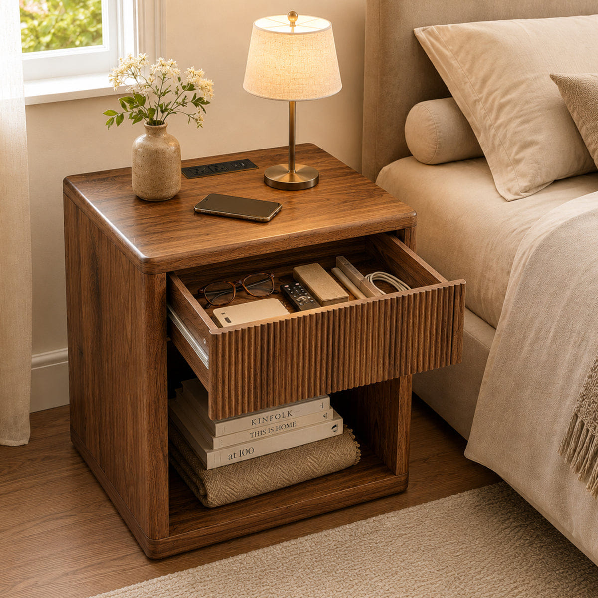 Drawer Streamdale Modern Fluted Nightstand with Drawer Storage