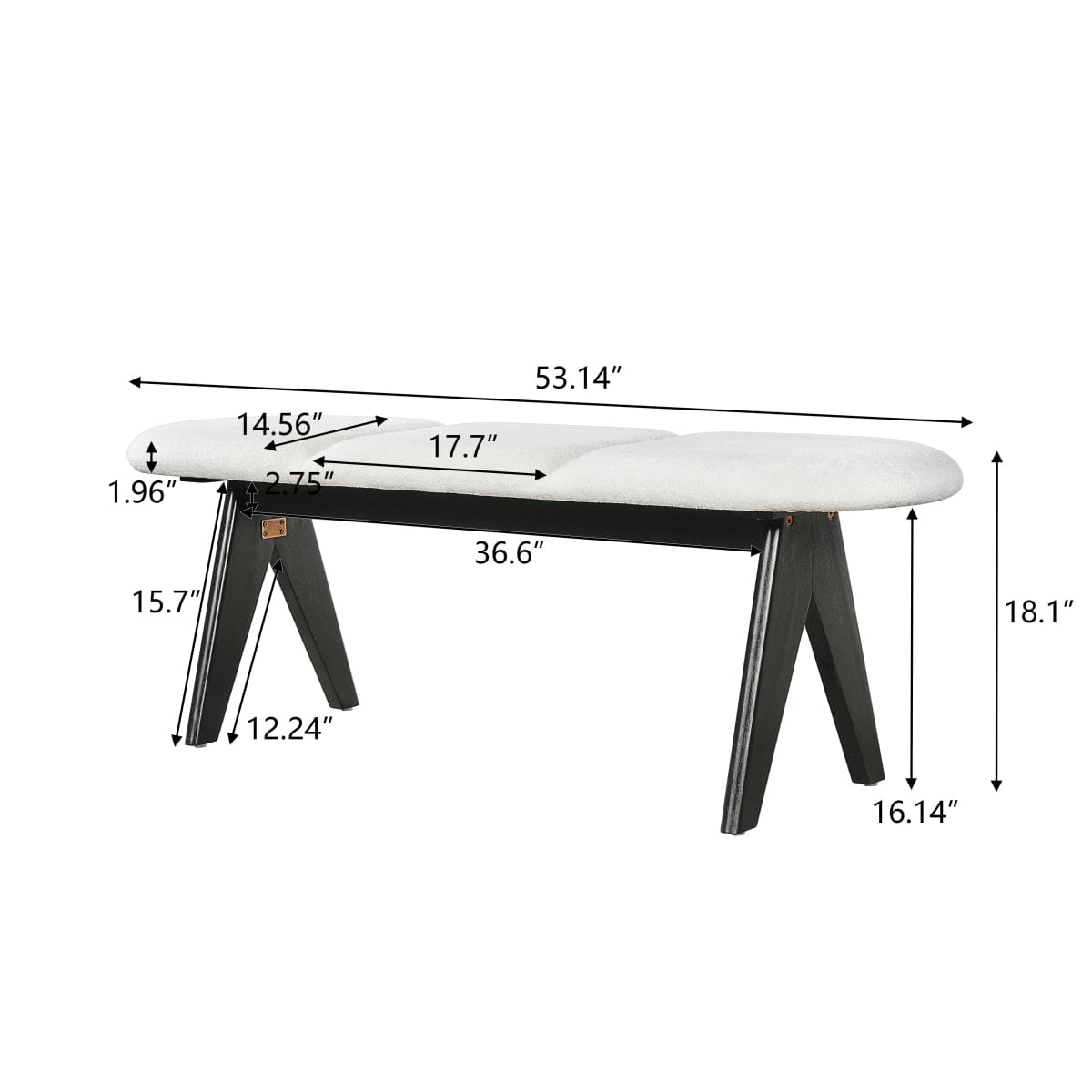 WHITE* Streamdale Upholstered 53" Entryway Bench with White Fabric and Black Legs