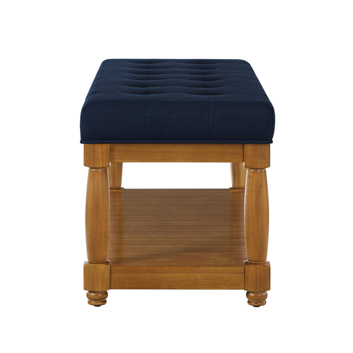 Blue Streamdale Upholstered Linen Tufted Storage Bench with Shelf, Navy Blue