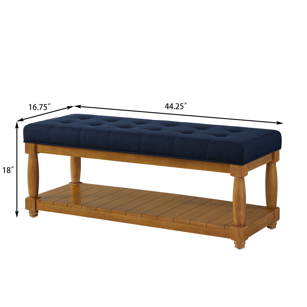 Blue Streamdale Upholstered Linen Tufted Storage Bench with Shelf, Navy Blue