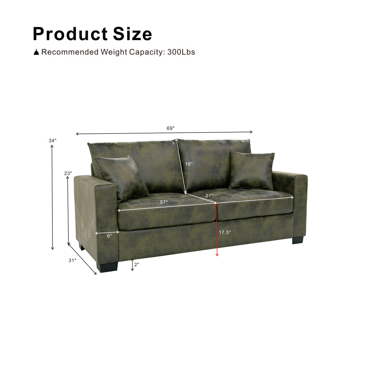 TWO Streamdale 69 - Inch Foil 2 - Seater Sofa with Two Throw Pillows