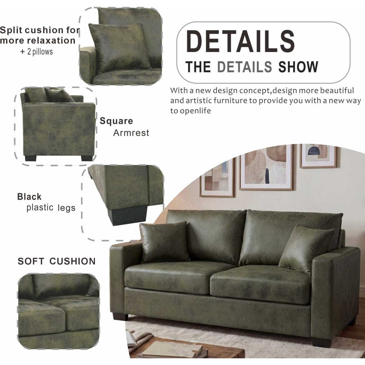 TWO Streamdale 69 - Inch Foil 2 - Seater Sofa with Two Throw Pillows
