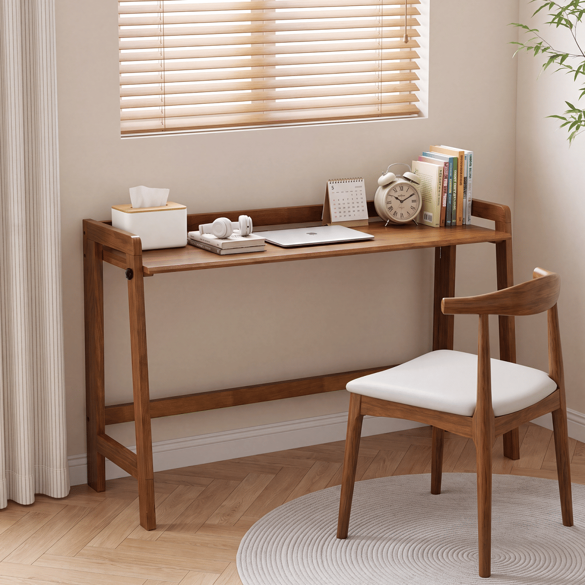 !SOLID Streamdale Solid Wood 49" Mid - Century Modern Folding Desk, Walnut