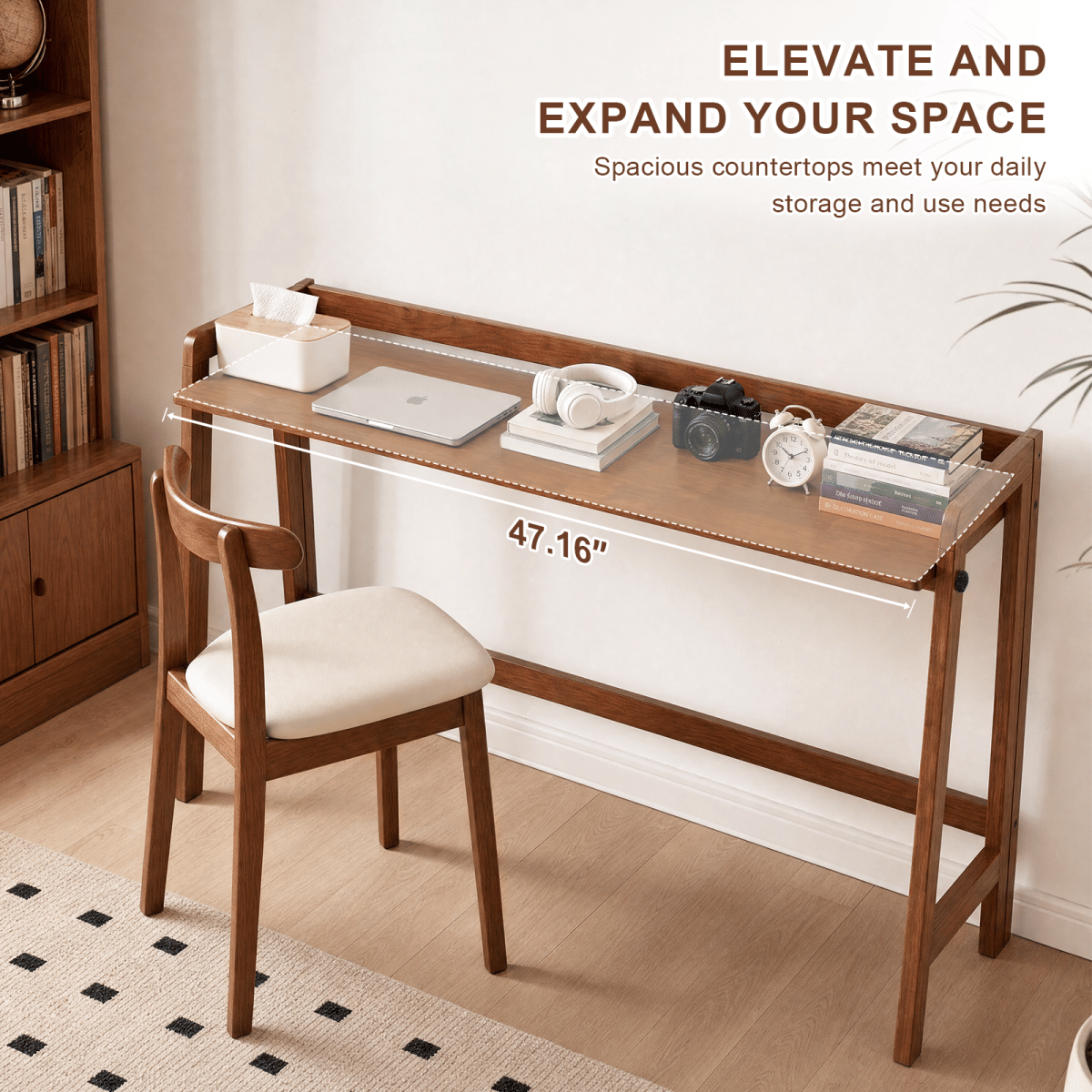 !SOLID Streamdale Solid Wood 49" Mid - Century Modern Folding Desk, Walnut