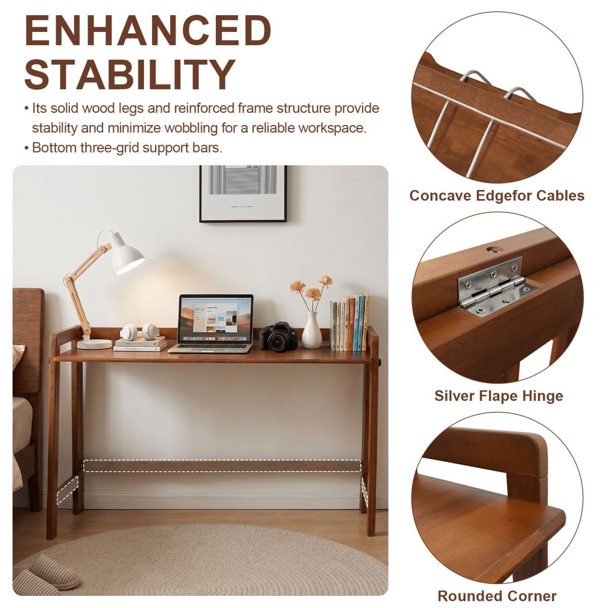 !SOLID Streamdale Solid Wood 49" Mid - Century Modern Folding Desk, Walnut