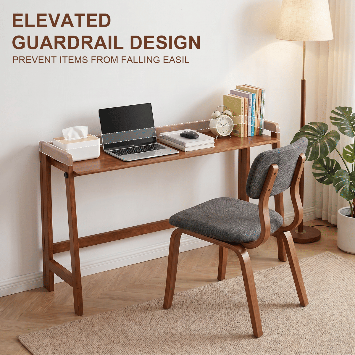 !SOLID Streamdale Solid Wood 49" Mid - Century Modern Folding Desk, Walnut