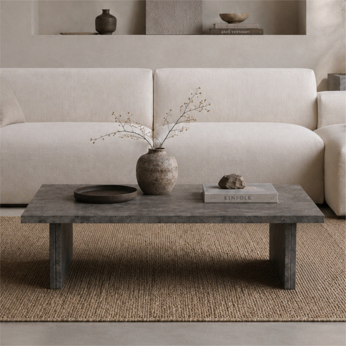Minimalist Streamdale Modern Faux Concrete Minimalist Rectangle Coffee Table with Slab Legs