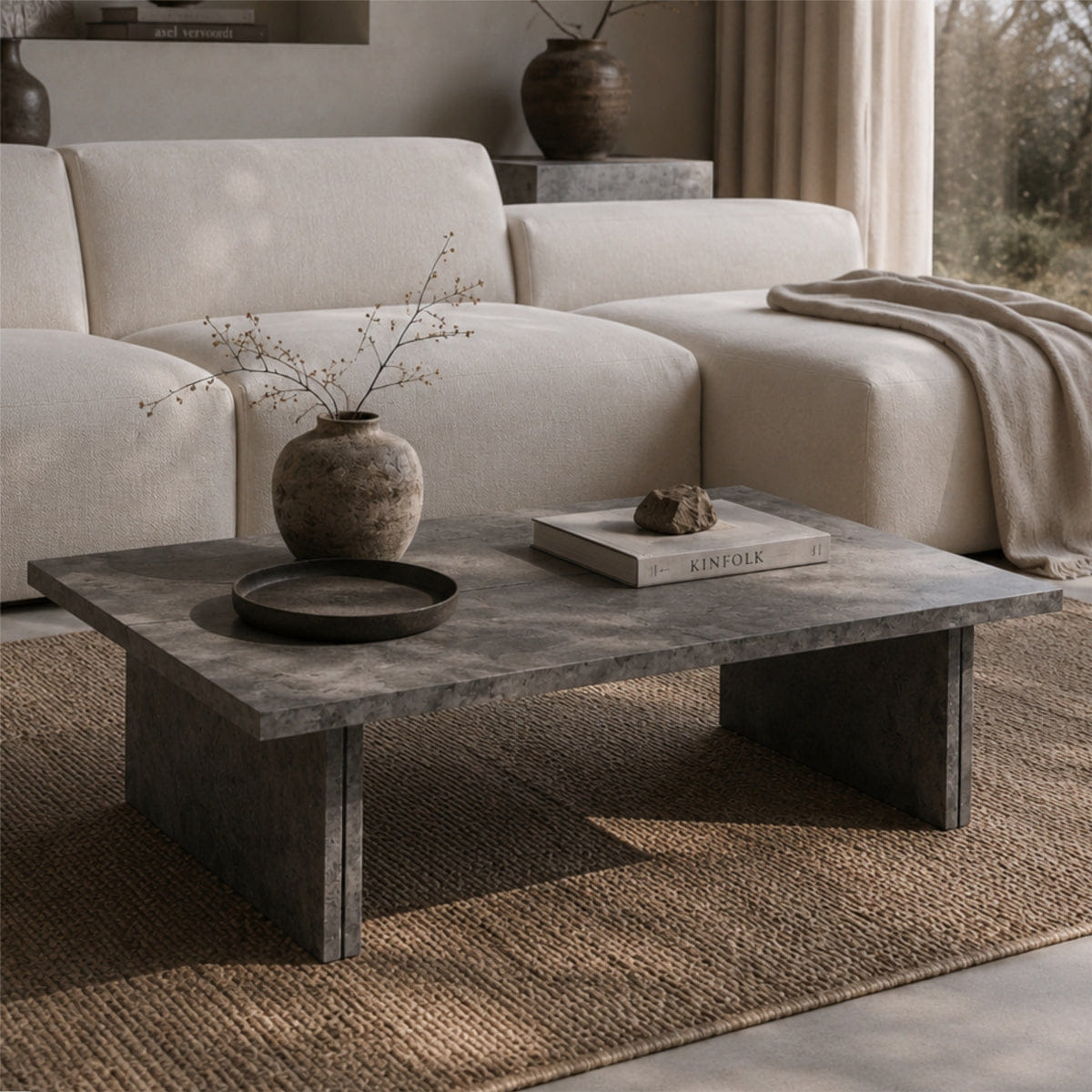 Minimalist Streamdale Modern Faux Concrete Minimalist Rectangle Coffee Table with Slab Legs