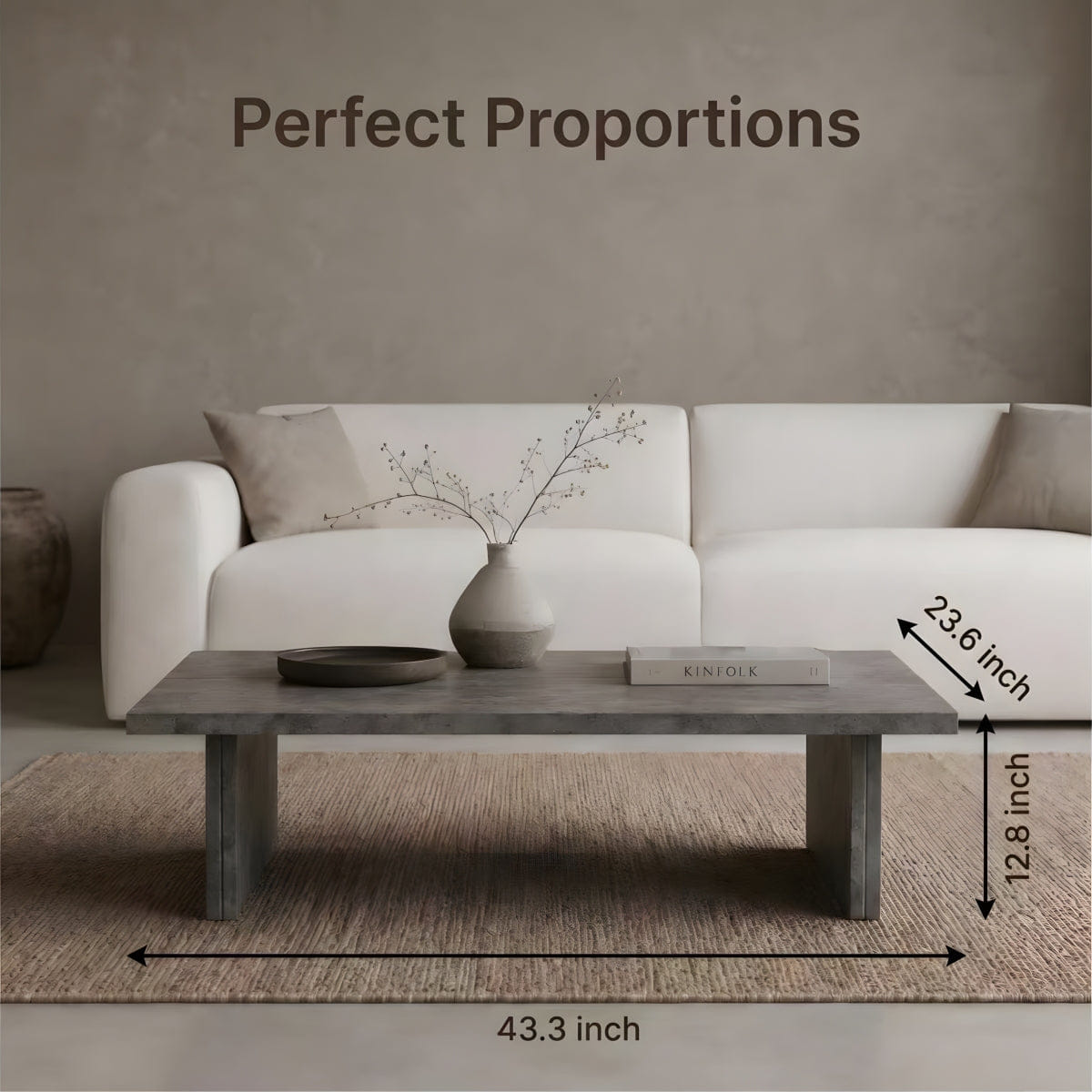 Minimalist Streamdale Modern Faux Concrete Minimalist Rectangle Coffee Table with Slab Legs