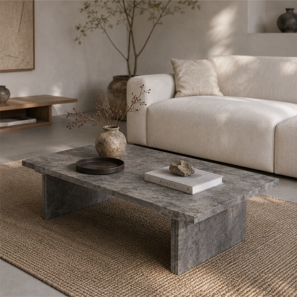 Minimalist Streamdale Modern Faux Concrete Minimalist Rectangle Coffee Table with Slab Legs