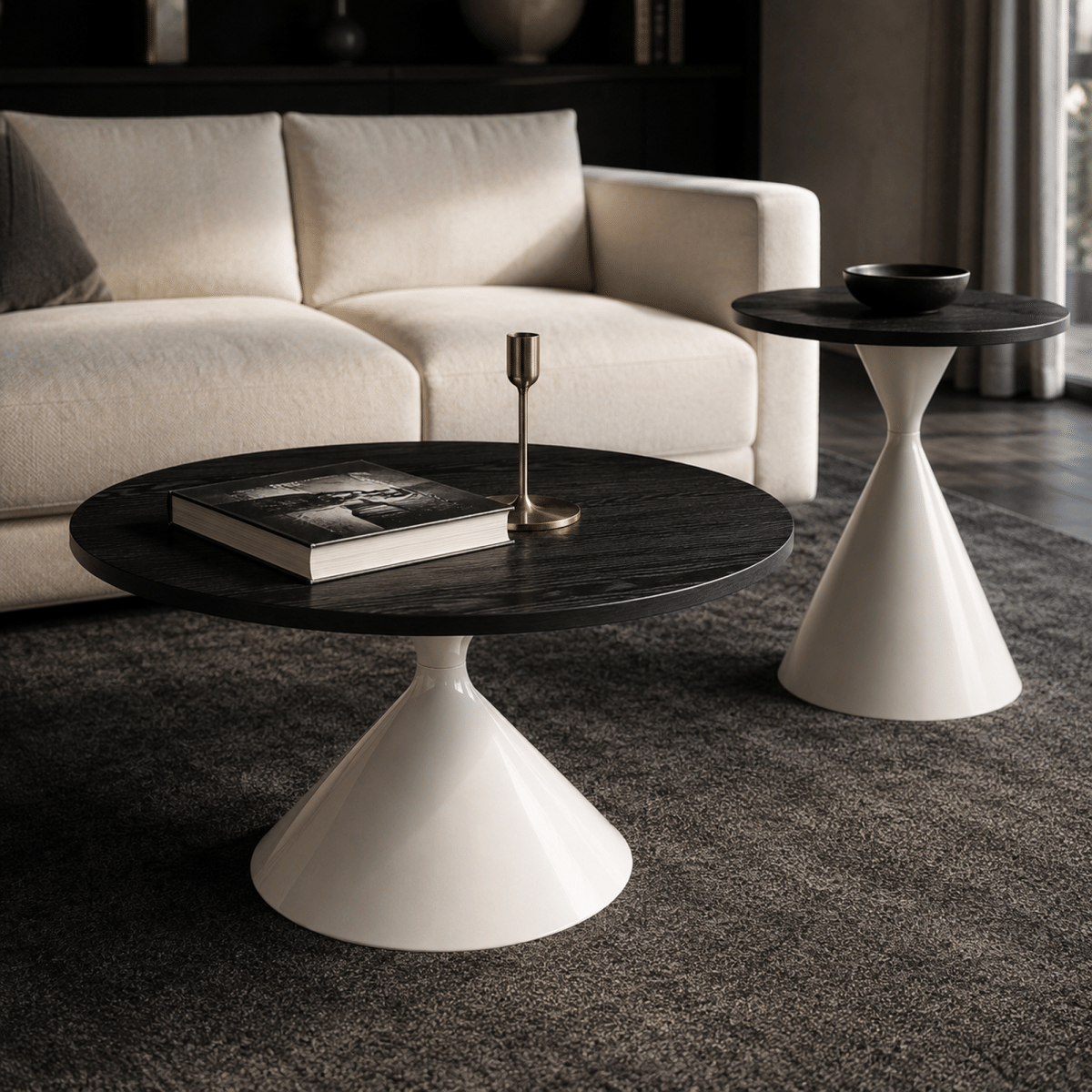 WHITE* Streamdale 2 - Piece Black & White Round Coffee Table Set with Steel Base