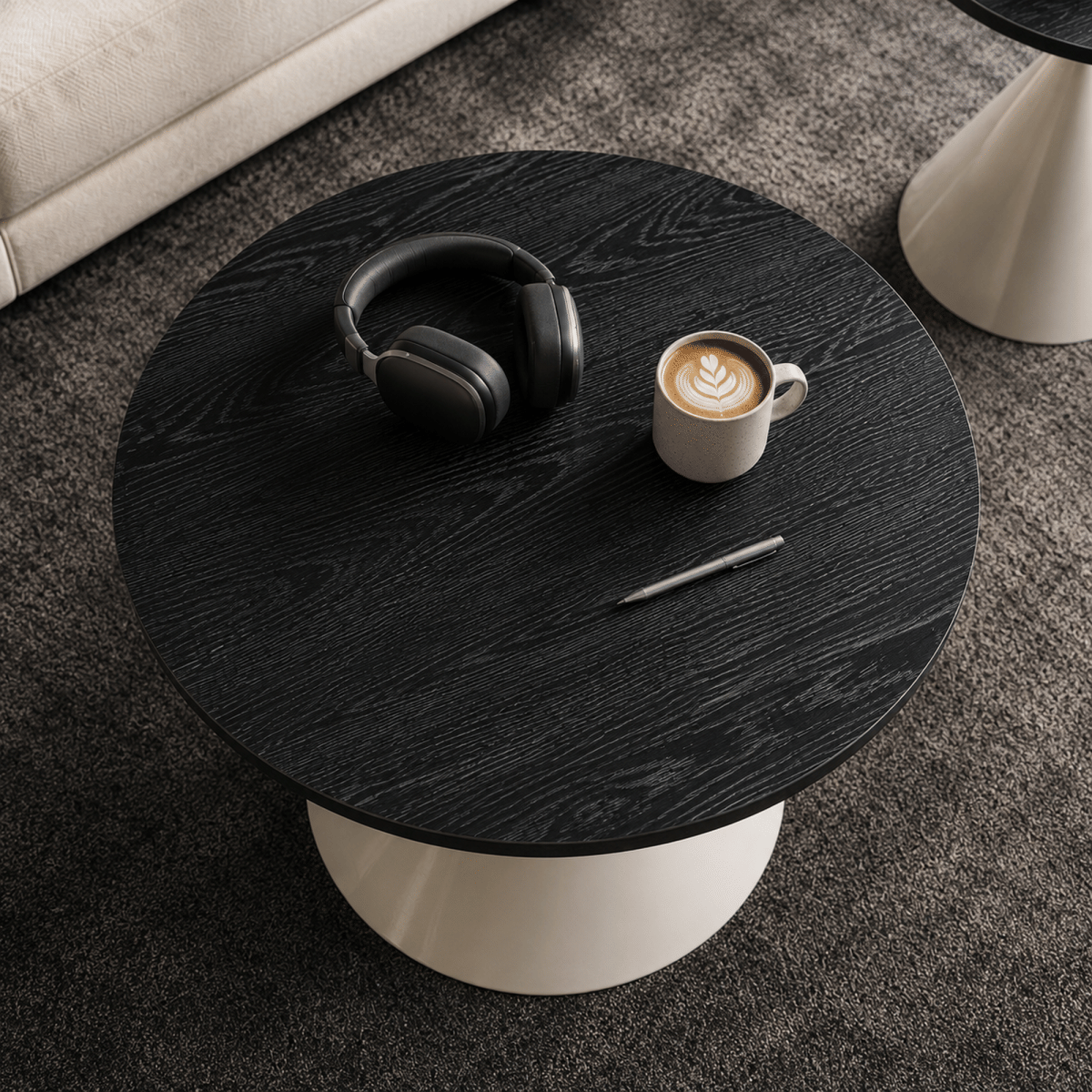 WHITE* Streamdale 2 - Piece Black & White Round Coffee Table Set with Steel Base
