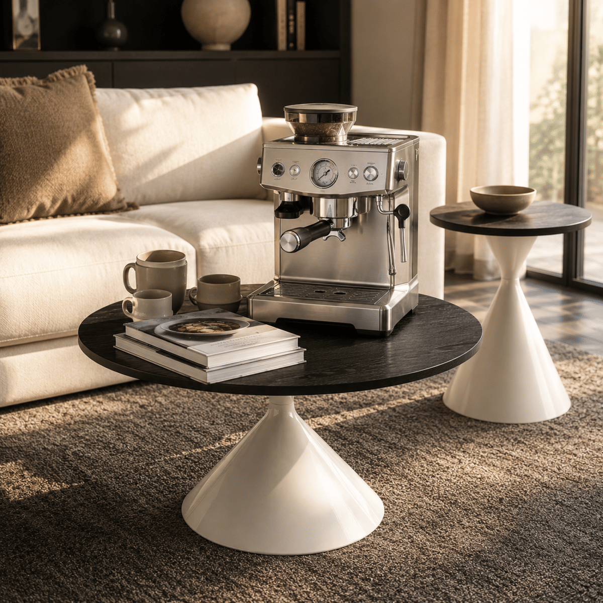 WHITE* Streamdale 2 - Piece Black & White Round Coffee Table Set with Steel Base