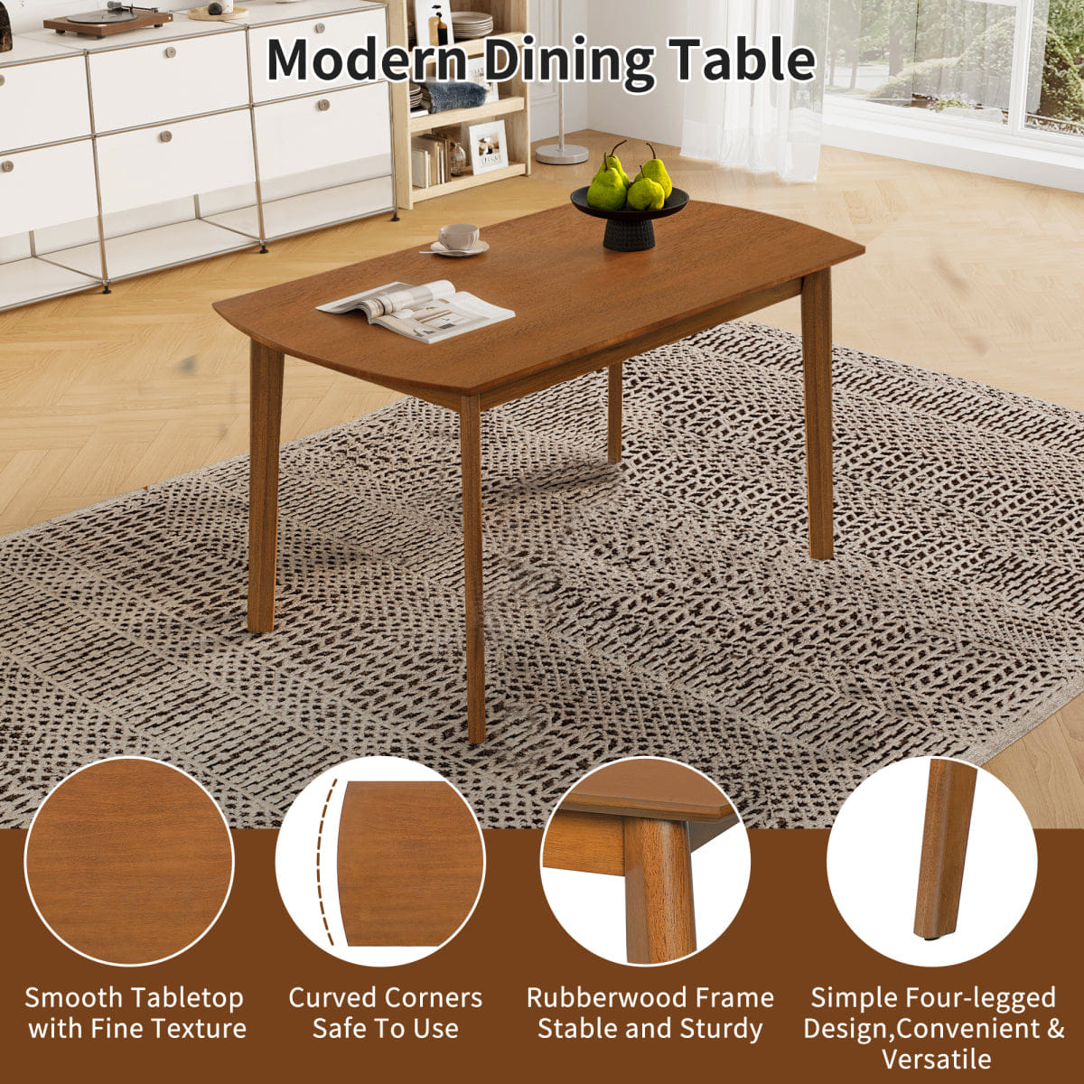 !SOLID Streamdale Mid Century Modern Solid Wood Dining Table for 4