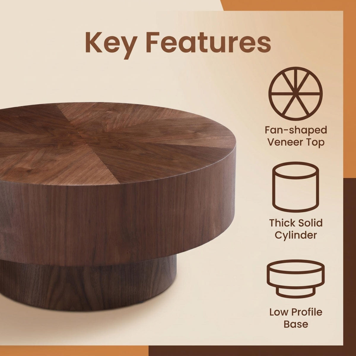 WOOD Streamdale Round Wood 31.49" Coffee Table for Living Room, Walnut