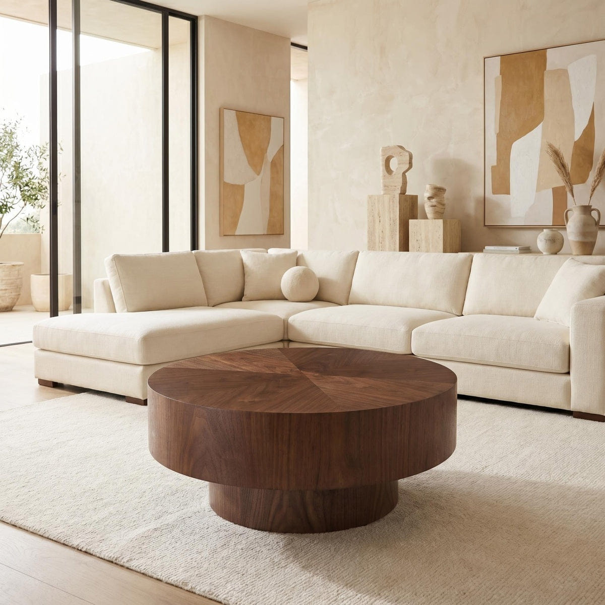 WOOD Streamdale Round Wood 31.49" Coffee Table for Living Room, Walnut
