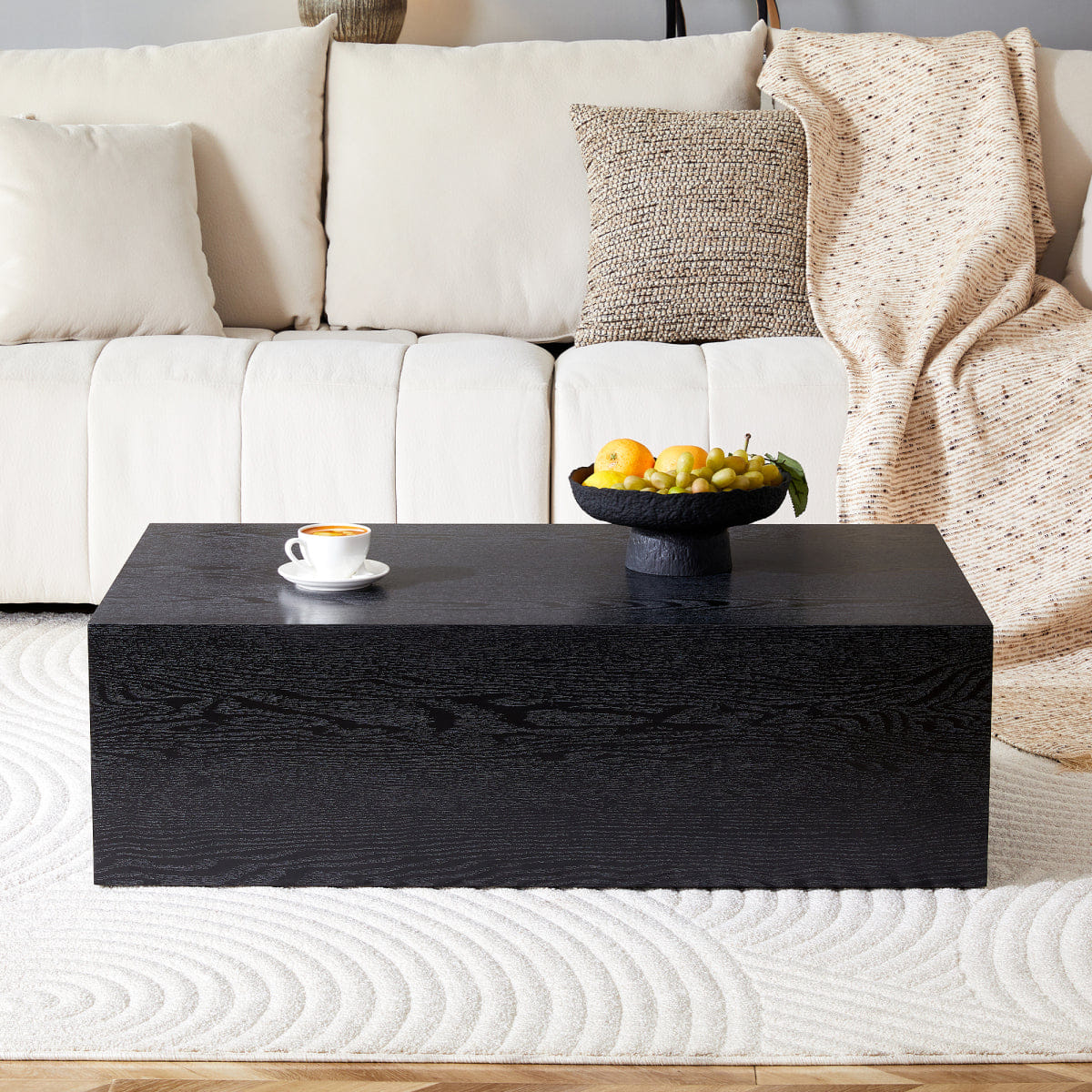 WOOD Streamdale Black Wood Grain MDF Coffee Table - Luxurious Living Room Accent