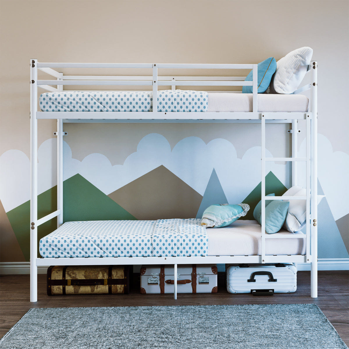 WHITE* Streamdale Twin Over Twin Metal Bunk Bed with Ladder and Under - Bed Storage, White