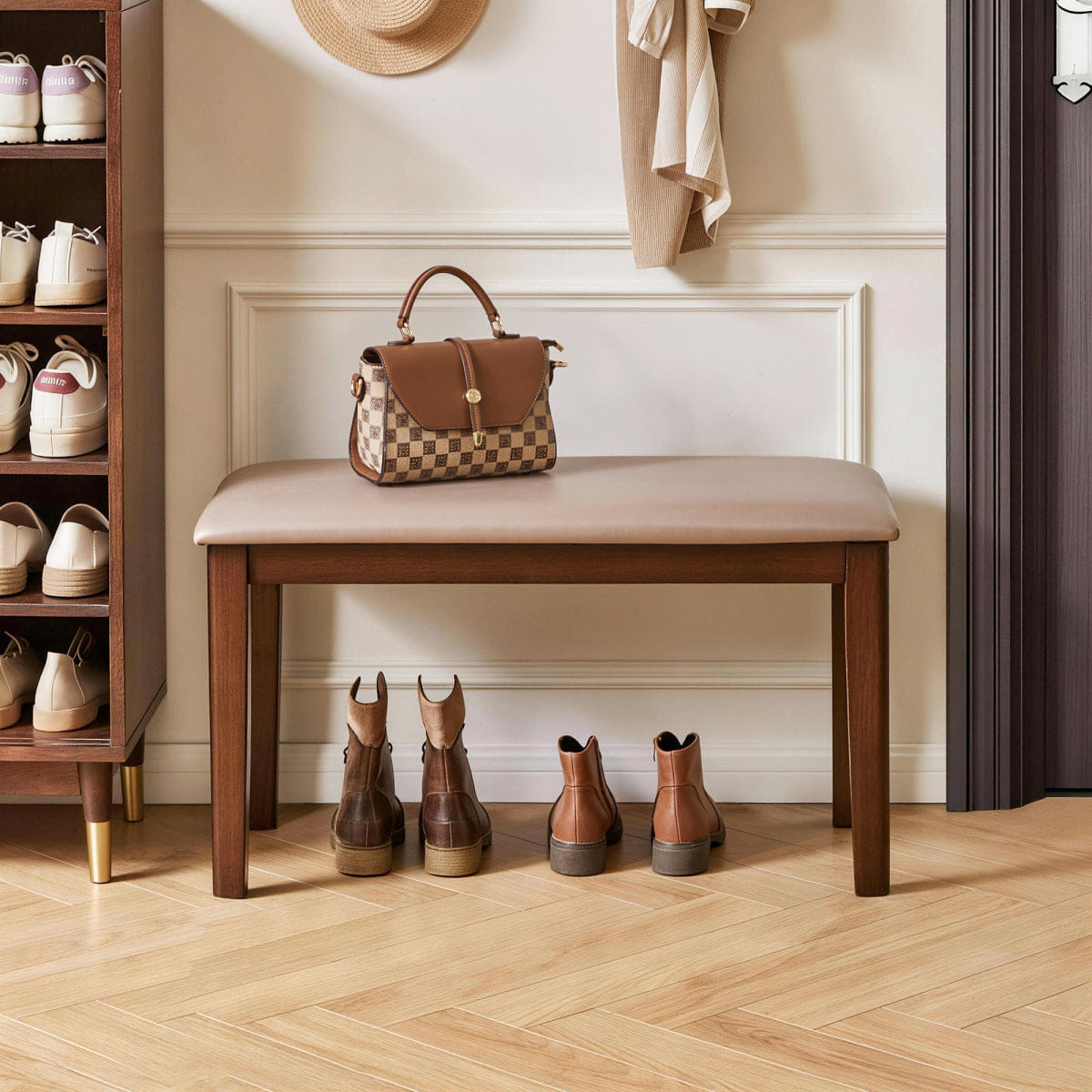!SOLID Streamdale Solid Wood Farmhouse Bench with Tech Fabric Cushion