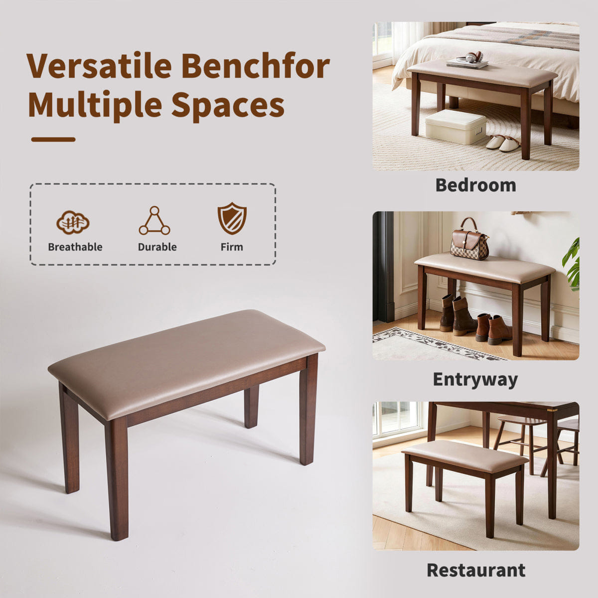 !SOLID Streamdale Solid Wood Farmhouse Bench with Tech Fabric Cushion