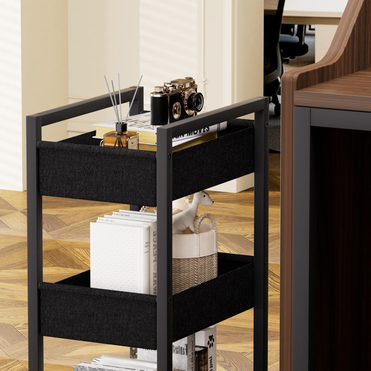 RECEPTION Streamdale 46.5" Modern Reception Desk with Storage Cabinet & Checkout Counter, Walnut/Black