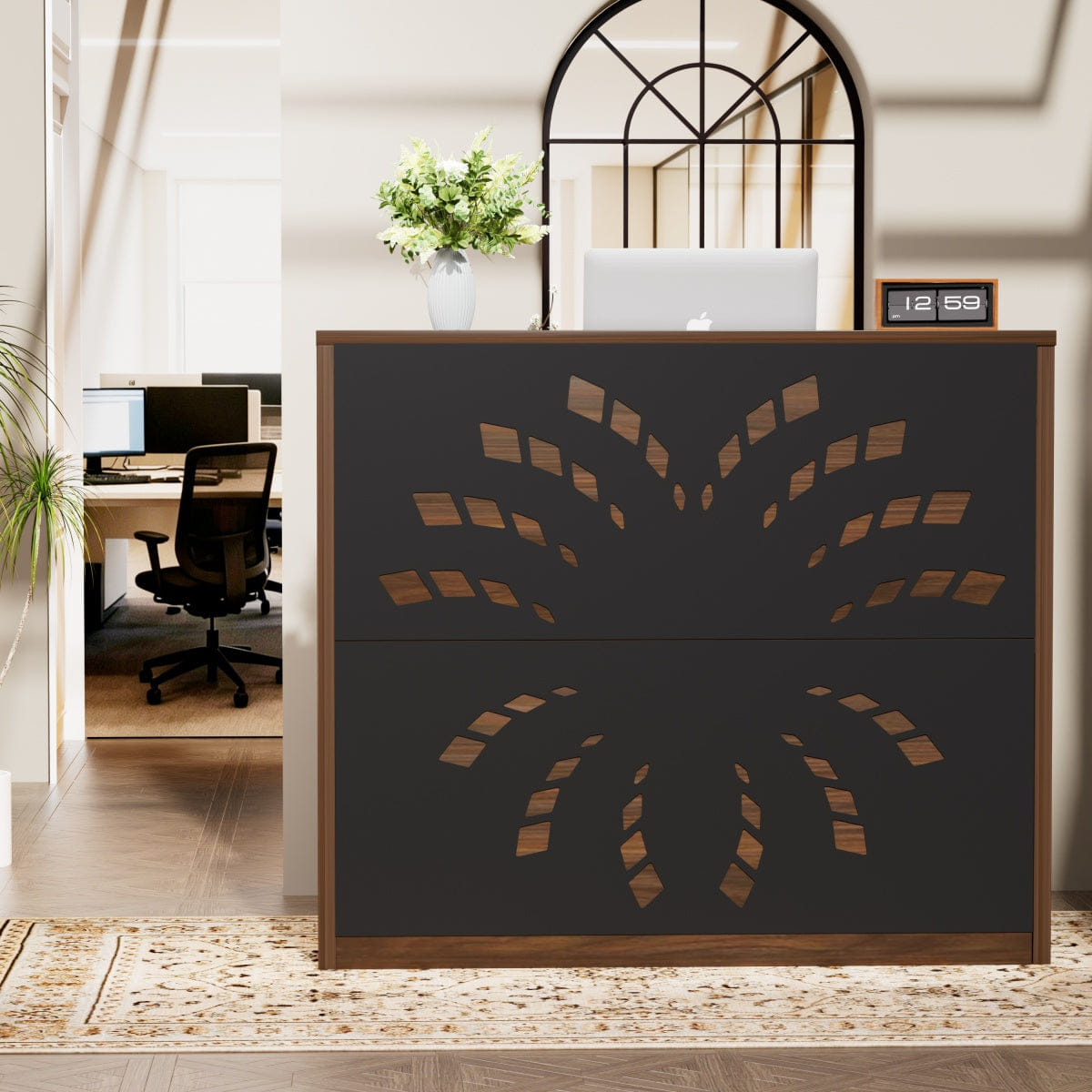 RECEPTION Streamdale 46.5" Modern Reception Desk with Storage Cabinet & Checkout Counter, Walnut/Black
